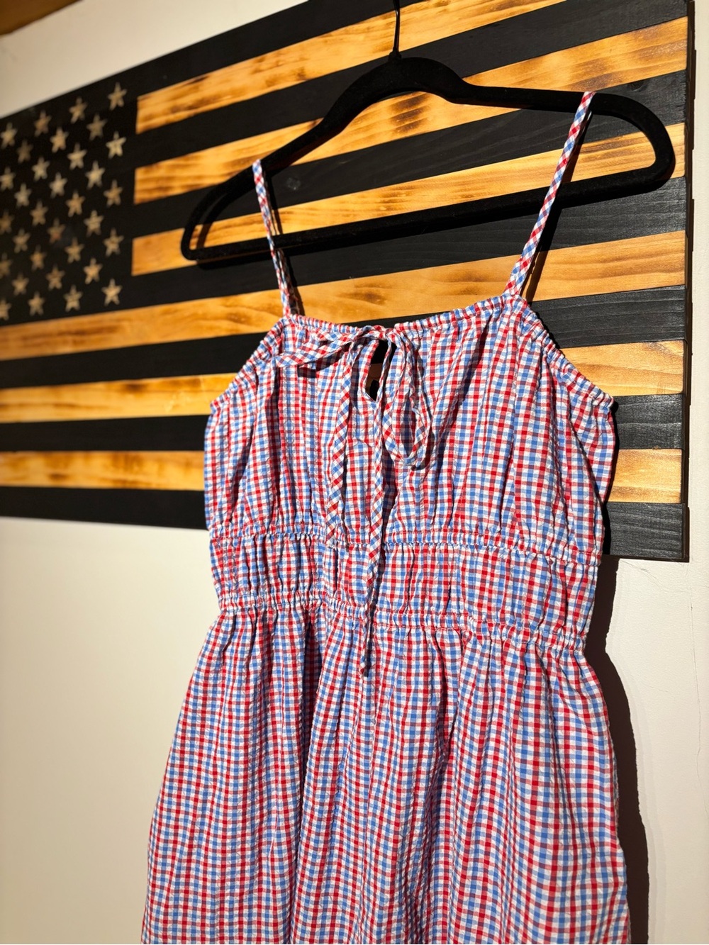 Universal Thread Red White & Blue Gingham Smocked Midi Dress - Picture 2 of 11